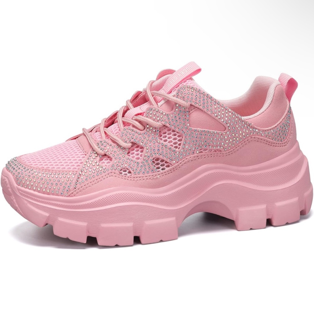 Women Chunky Platform rhinestone Casual Lace-Up Walking Sneakers